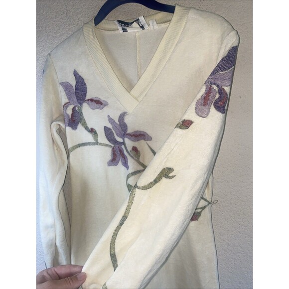 Vintage Womens Velvet Floral Metallic Maxi Dress Long Sleeve 7 70s 80s Romantic - Picture 5 of 11